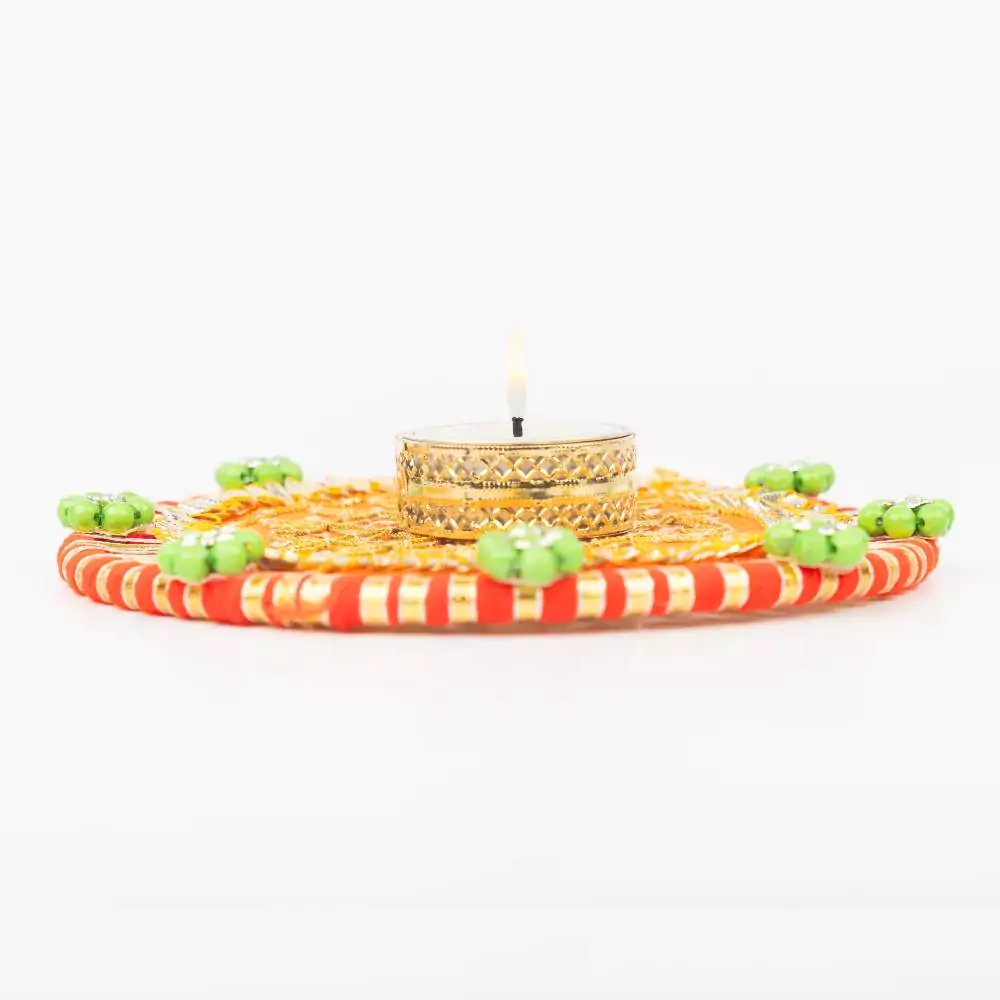 Orange Designer T-Light Holder for Diwali Decor